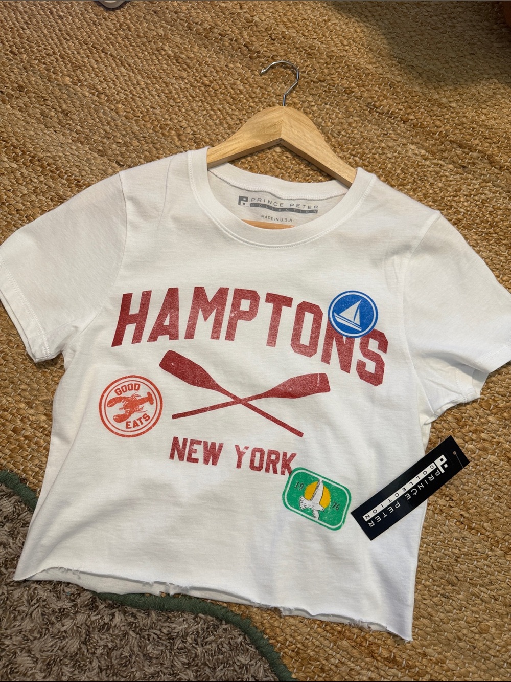 Prince Peter Collection White Hamptons Graphic Tee with Colorful Patches